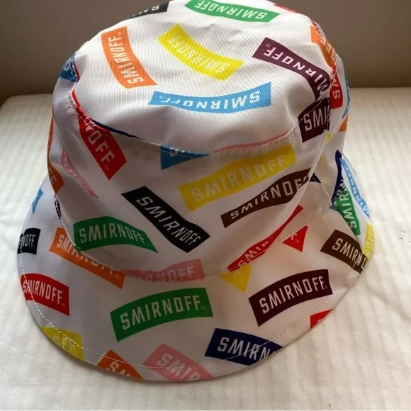 Smirnoff Vodka All Over Logo Print Bucket Hat Promo Party Colorful Rainbow White - Picture 4 of 10